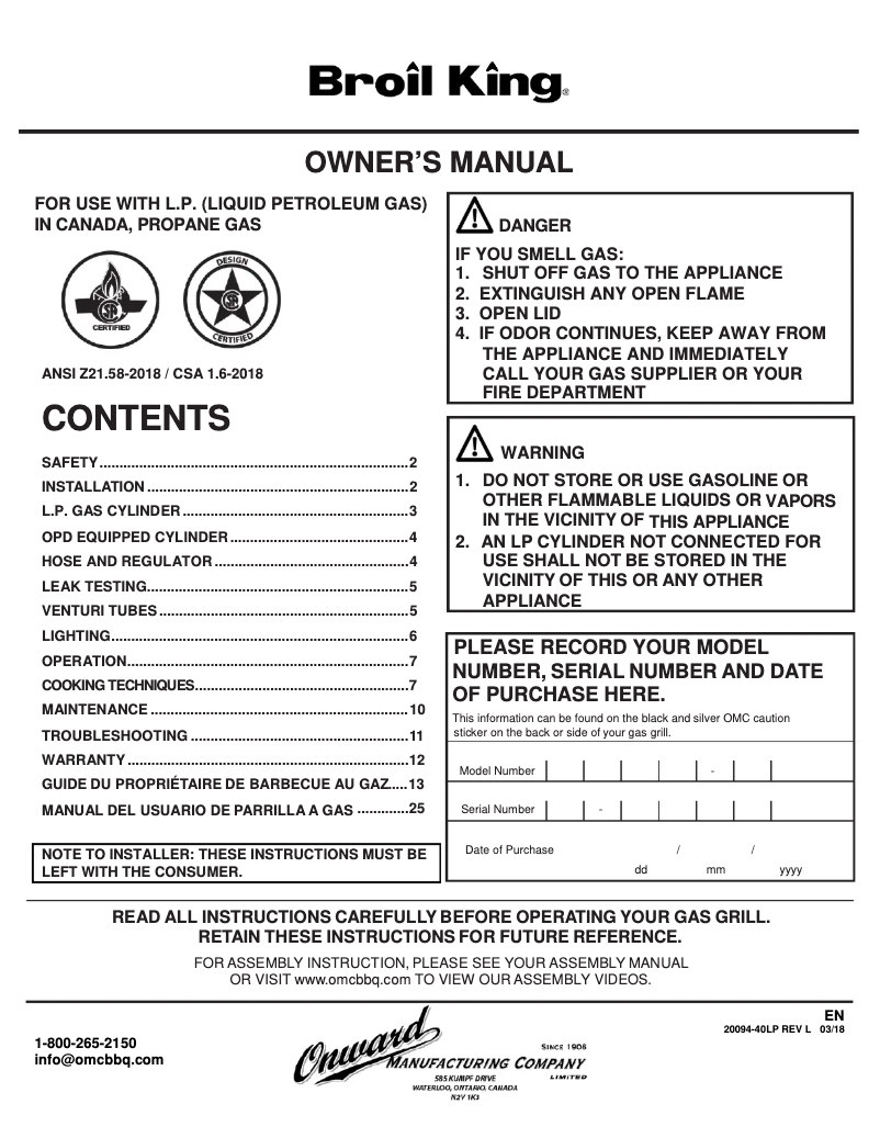 Page 1 de la notice Manuel utilisateur Broil King Regal S 420 Pro