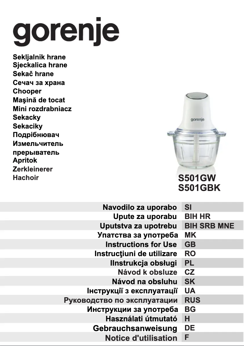 Page n°1 - Manuel utilisateur Gorenje S501GW