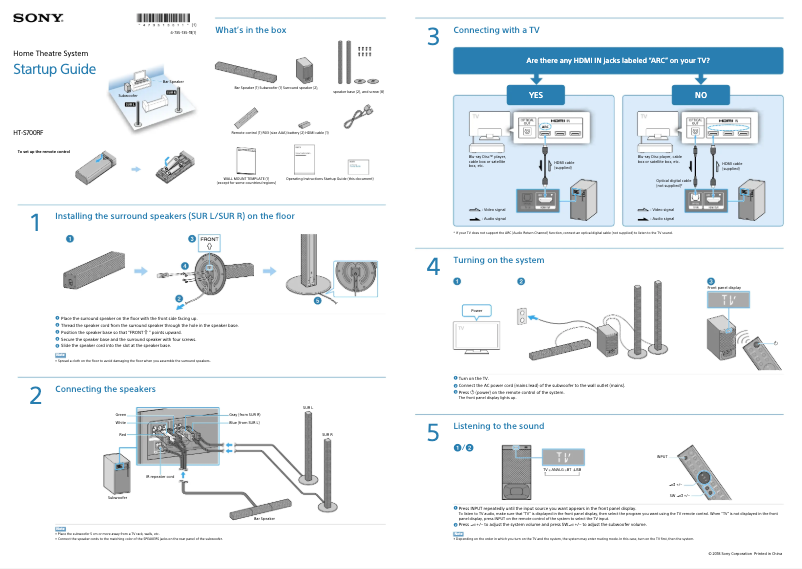 Page 1 de la notice Guide d'installation Sony HT-S700RF