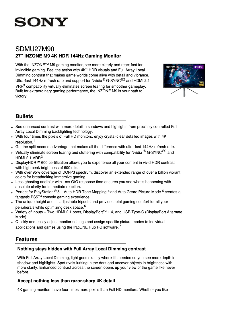 Page n°1 - Fiche technique Sony SDM-U27M90