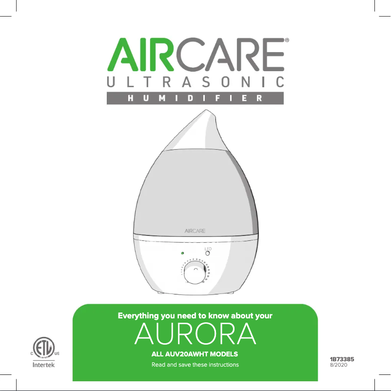 Page 1 of the manual Use and Maintenance Manual AirCare Aurora AUV20AWHT
