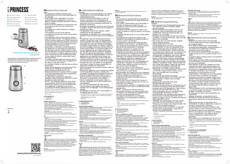 Page 1 de la notice Manuel utilisateur Princess Coffee Grinder Deluxe 242196