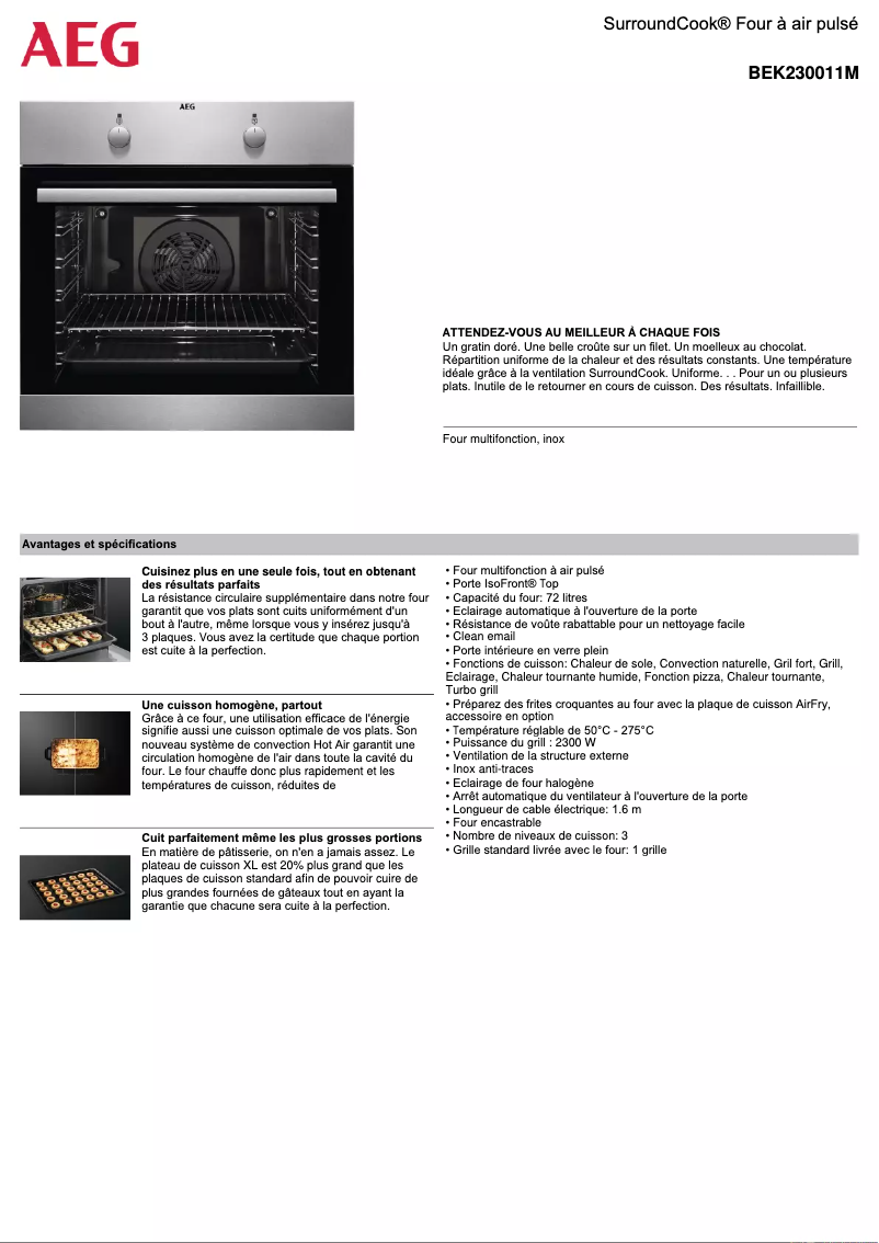 Page n°1 - Fiche technique AEG BEK230011M