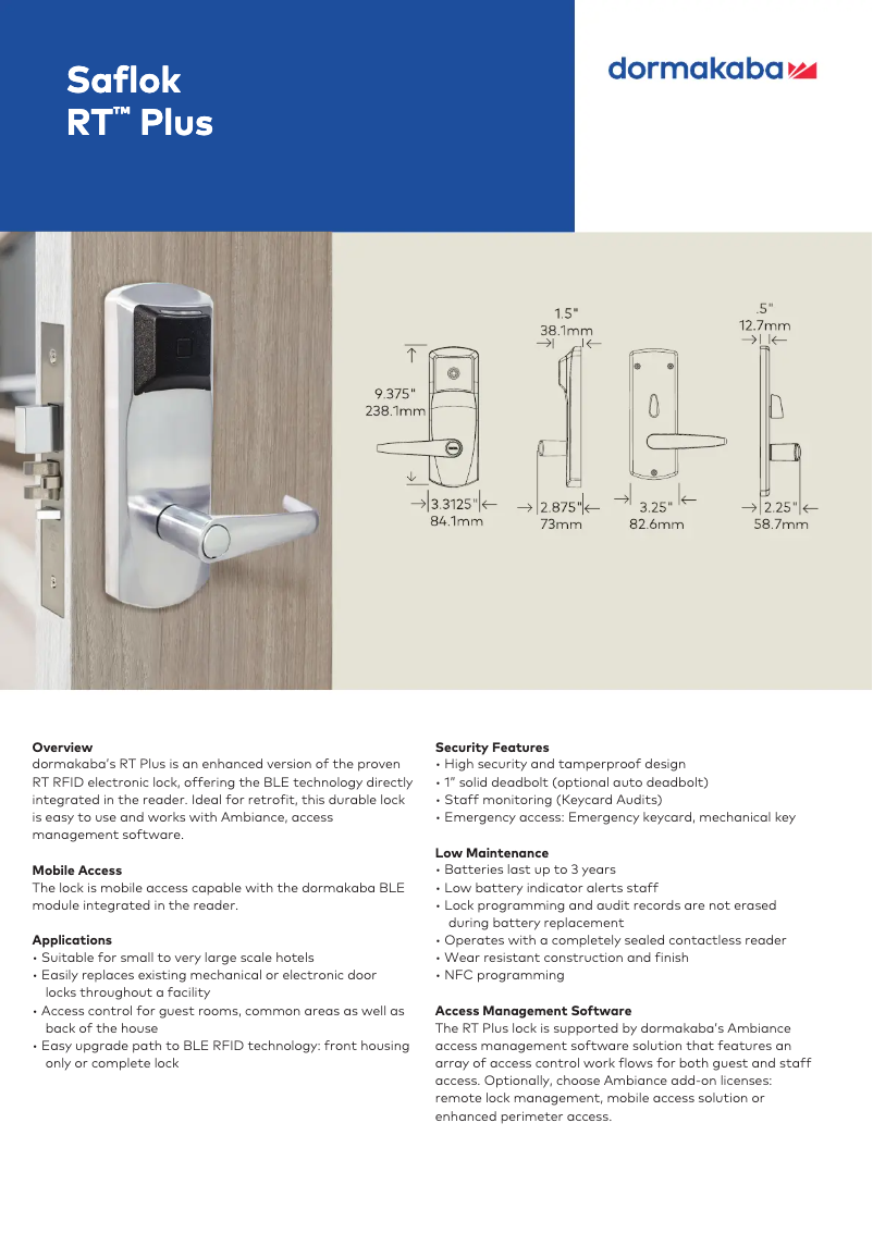 Page 1 of the manual Brochure Dormakaba Saflok RT Plus