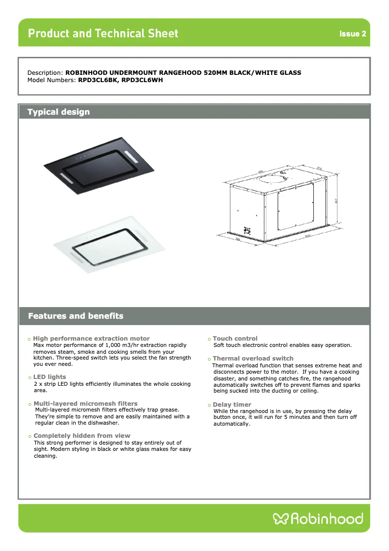 Page n°1 - Fiche technique Robinhood RPD3CL6BK