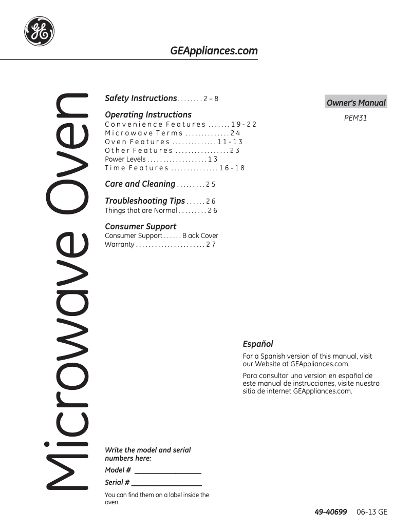 Page 1 de la notice Manuel utilisateur GE Profile PEM31SFSS