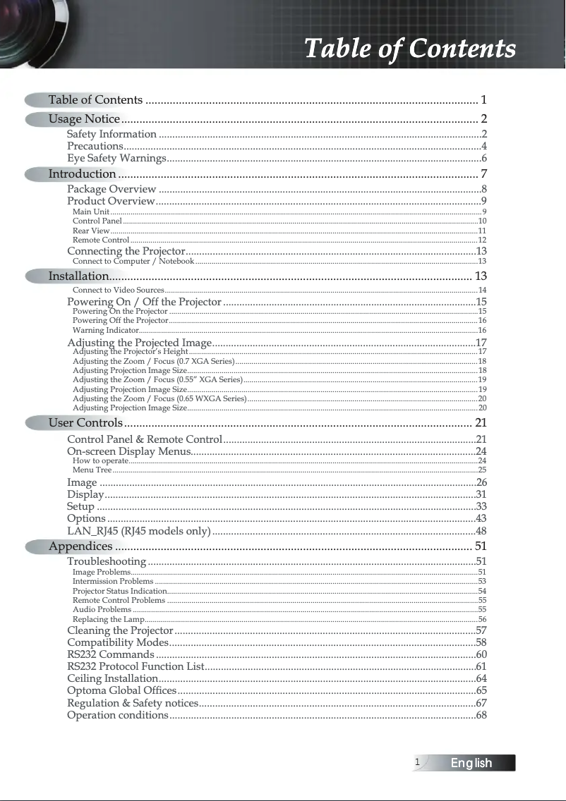 Page 1 de la notice Manuel utilisateur Optoma TXR774