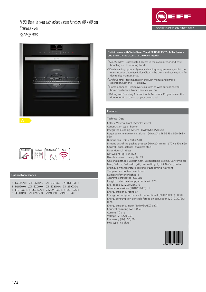 Page 1 de la notice Fiche technique Neff B57VS24H0B
