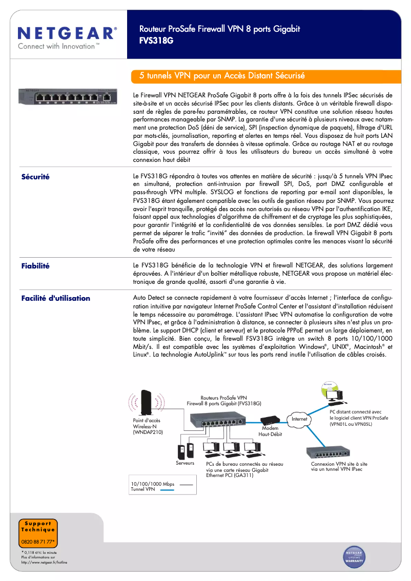 Page 1 de la notice Fiche technique Netgear FVS318G