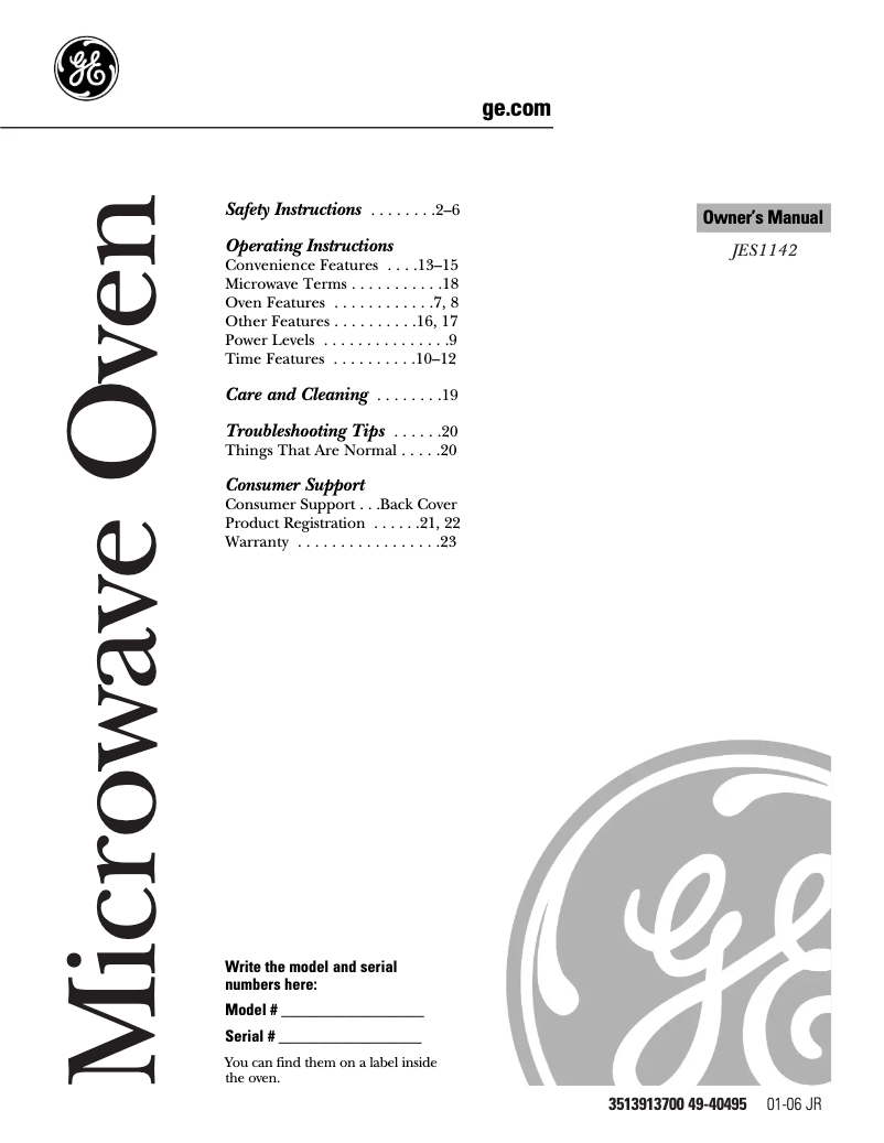 Image de la première page du manuel de l'appareil JES1142WD