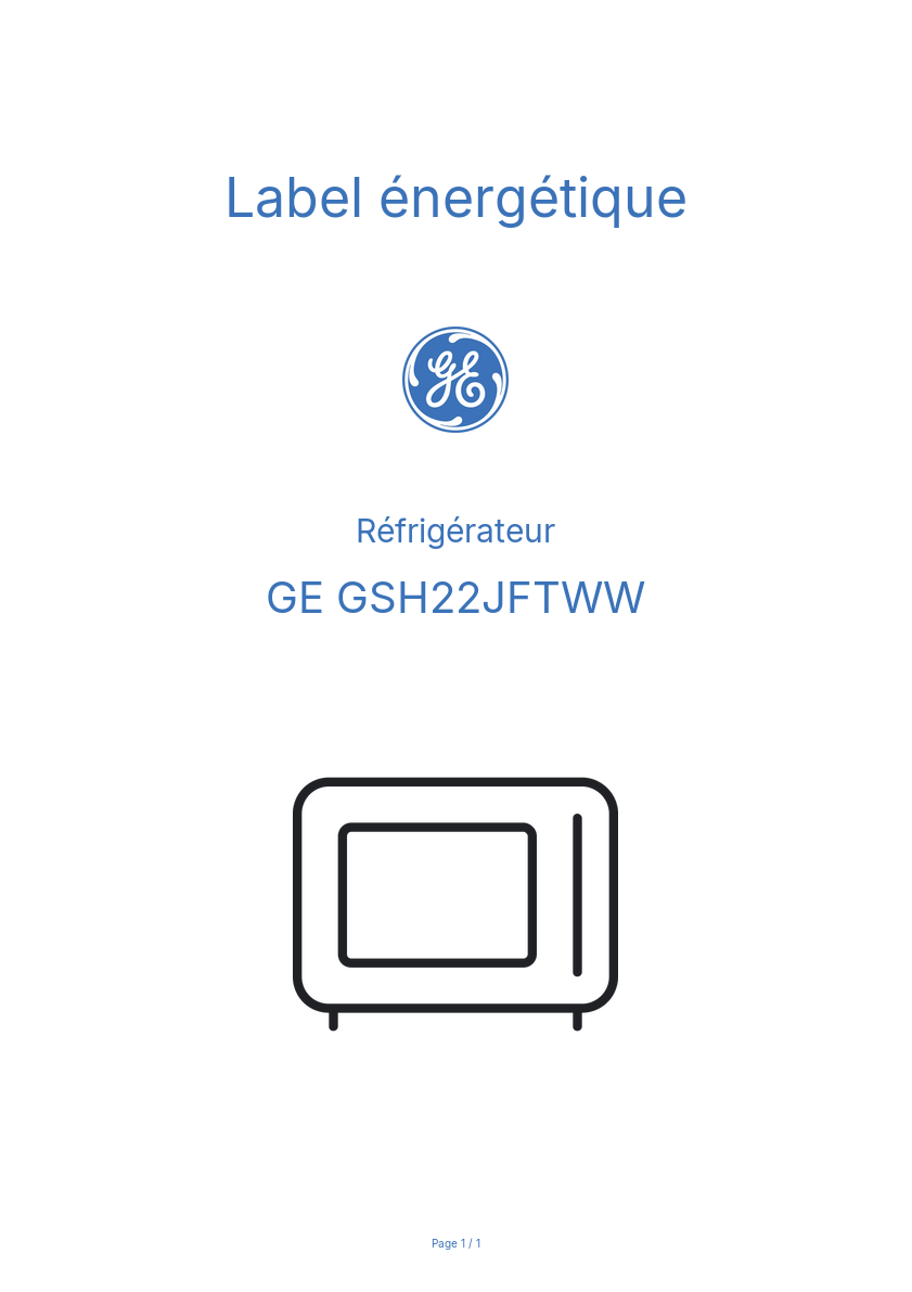 Page n°1 - Label énergétique GE GSH22JFTWW