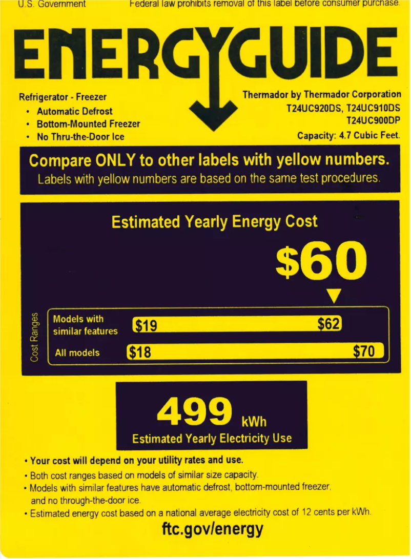 Page 1 de la notice Label énergétique Thermador T24UC900DP