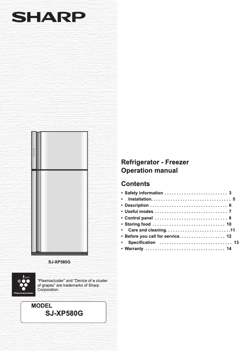 Page n°1 - Manuel utilisateur Sharp SJ-XP580G