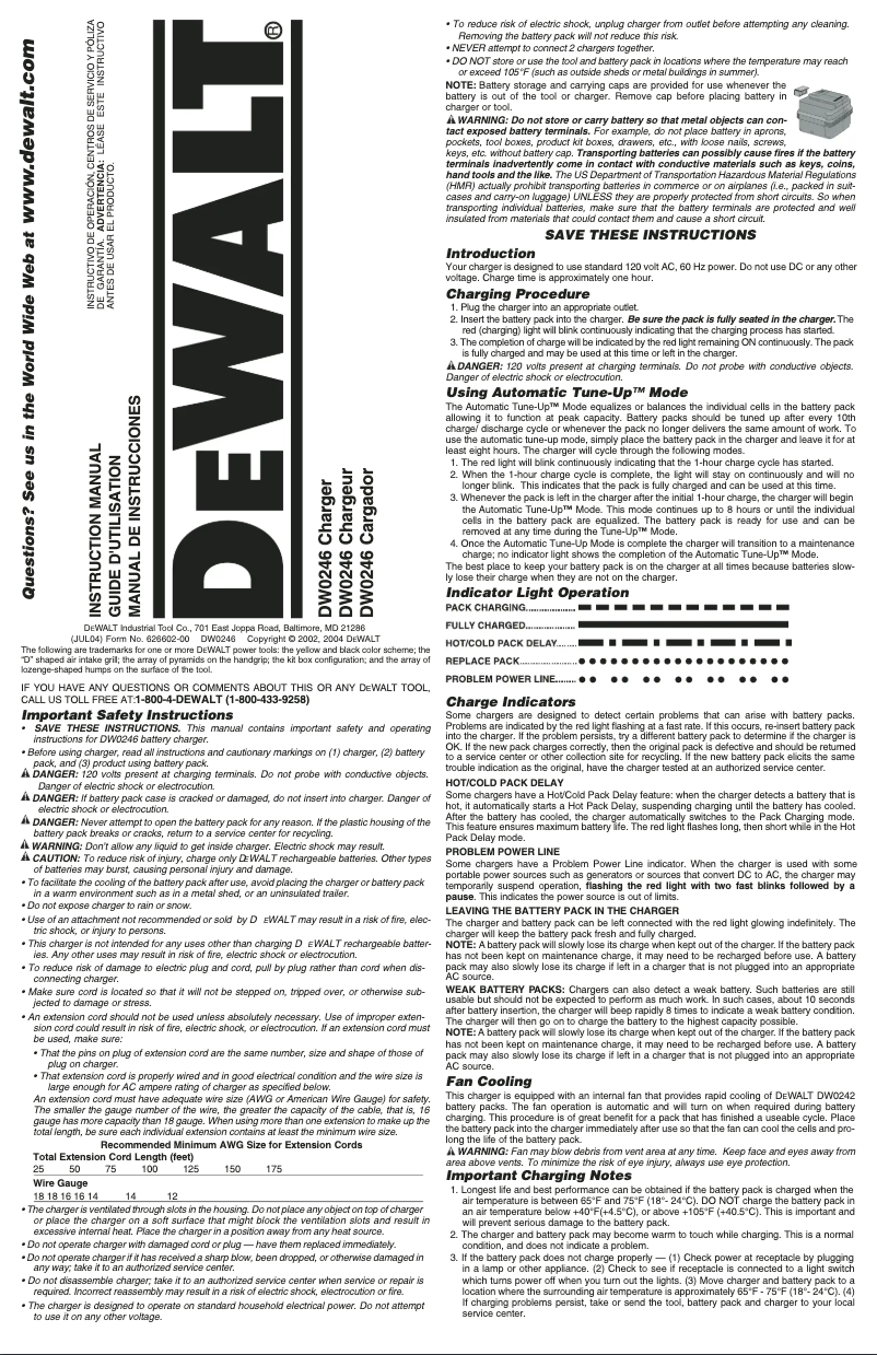 Page n°1 - Manuel utilisateur DeWalt DW0246