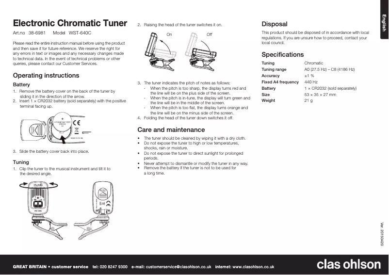 Page 1 de la notice Manuel utilisateur Cherub WST-640C