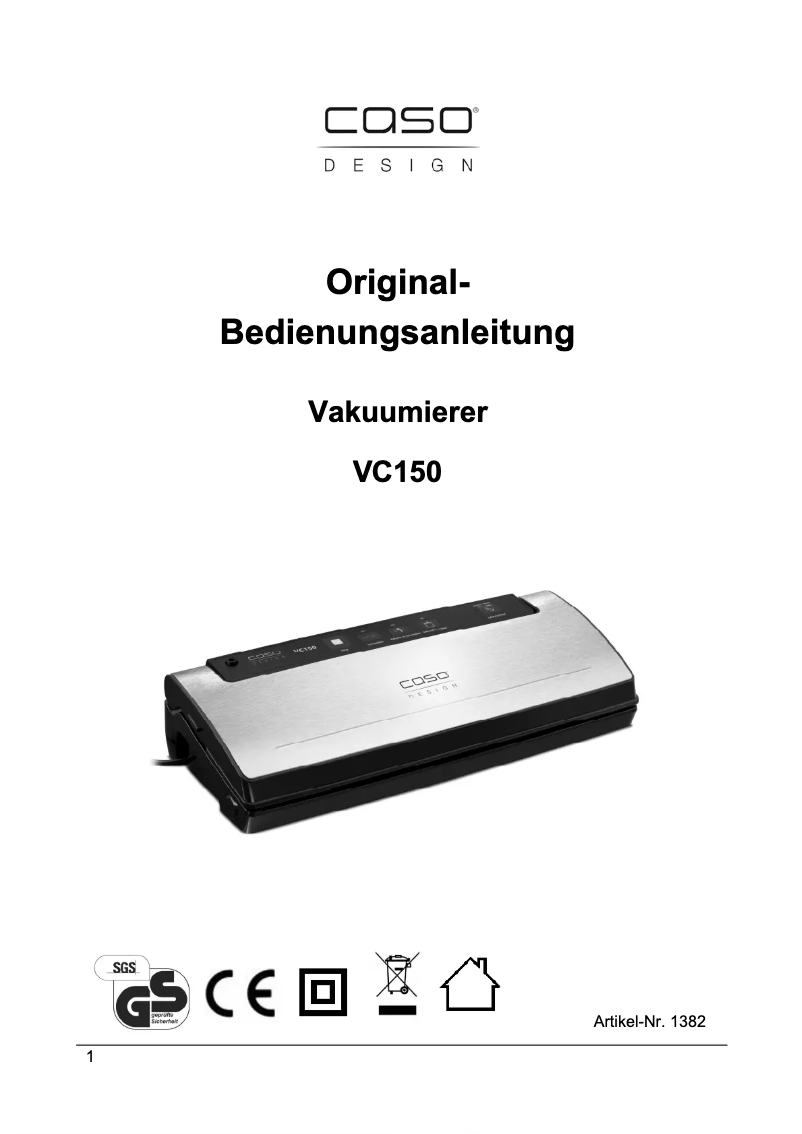 Page 1 de la notice Manuel utilisateur Caso VC150