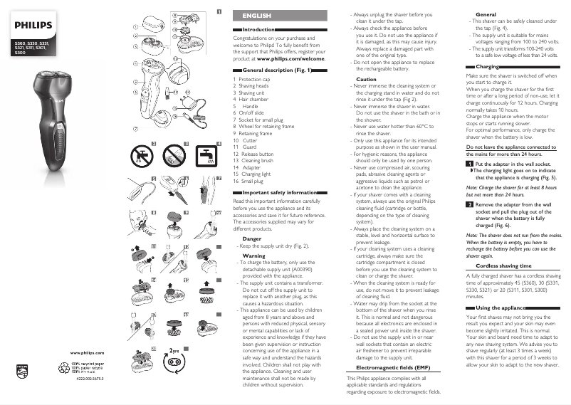 Page 1 de la notice Manuel utilisateur Philips S360