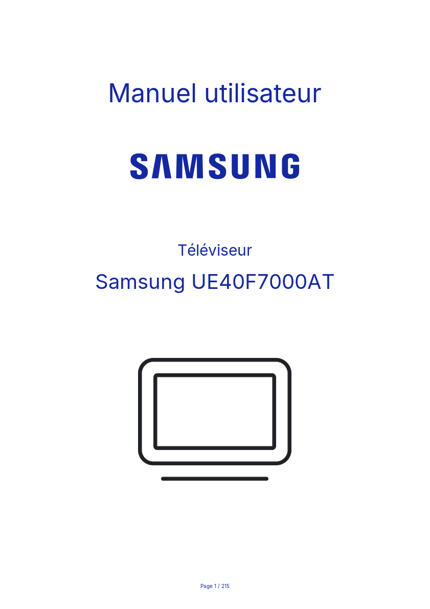 Page 1 de la notice Manuel utilisateur Samsung UE40F7000AT