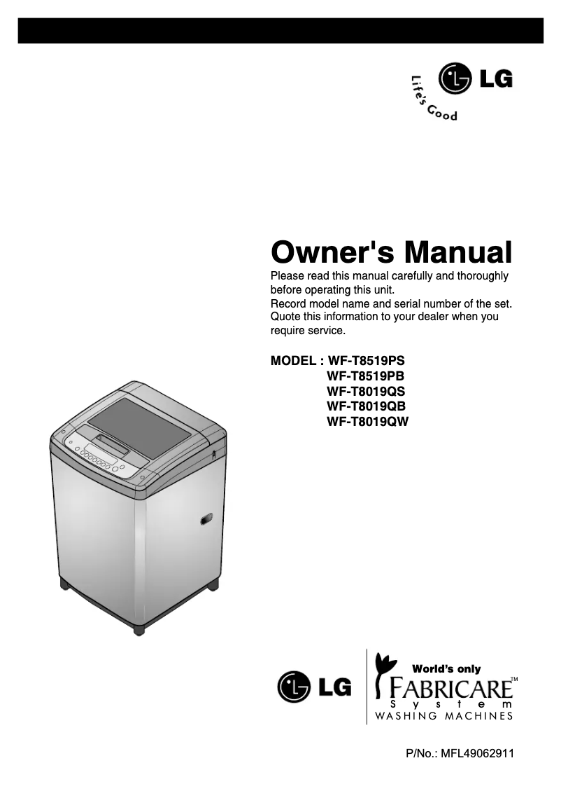 Page n°1 - Manuel utilisateur LG WF-T8019QB