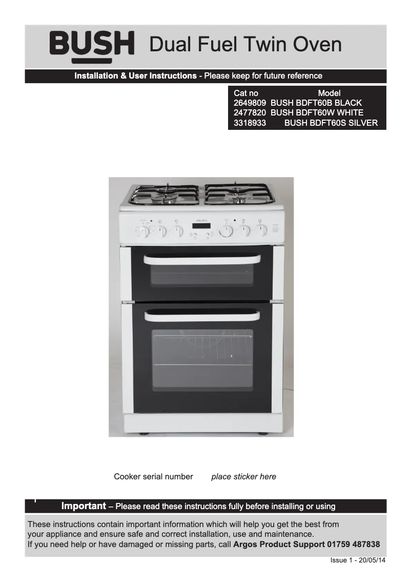 Page 1 de la notice Manuel utilisateur Bush BDFT60S