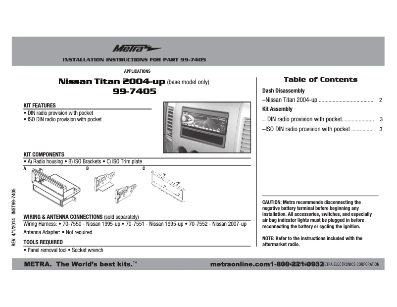 Page 1 de la notice Manuel utilisateur Metra 99-7405