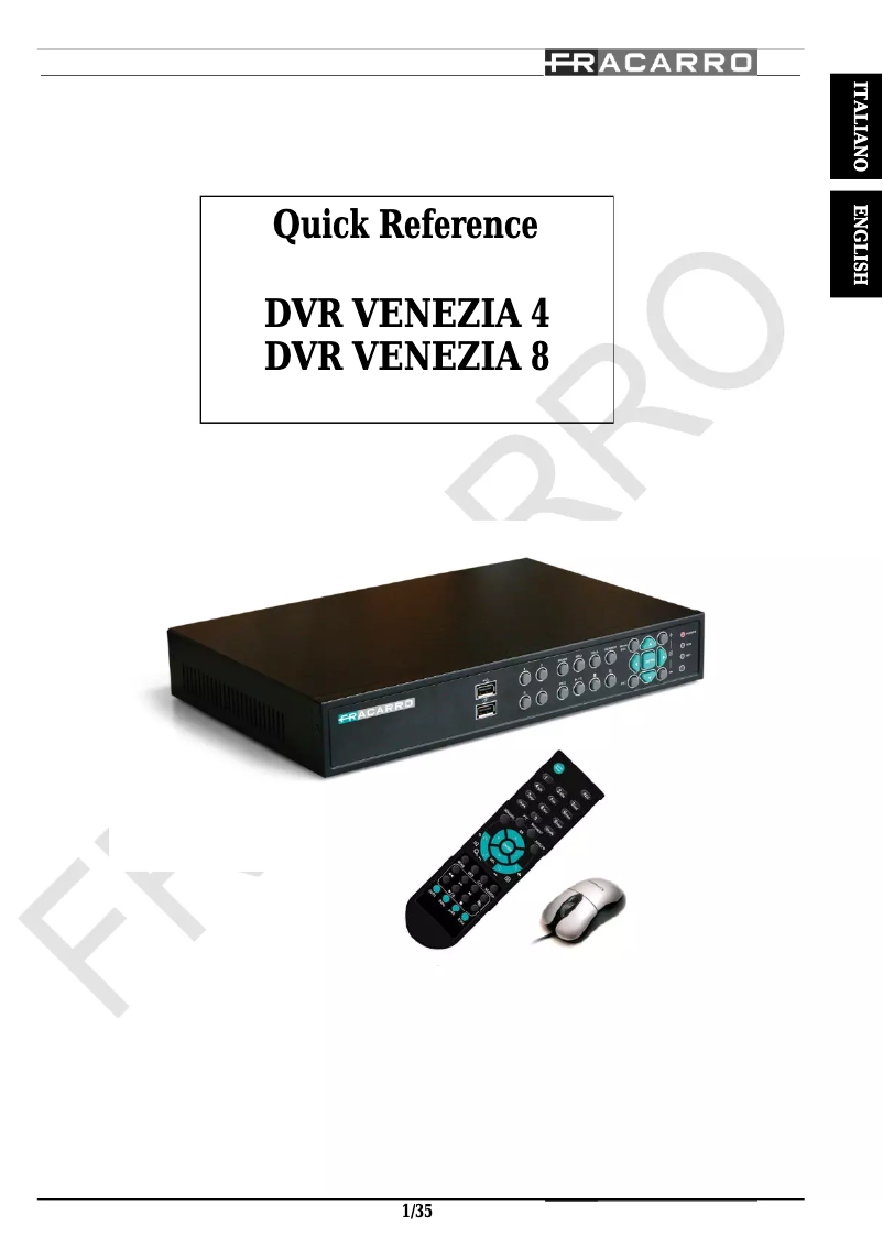 Page n°1 - Manuel utilisateur Fracarro Venezia 4 DVR