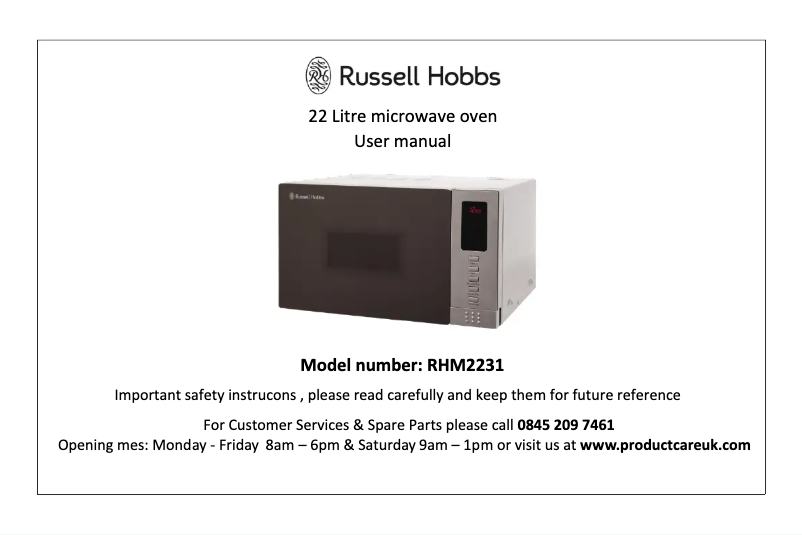 Page n°1 - Manuel utilisateur Russell Hobbs RHM2231