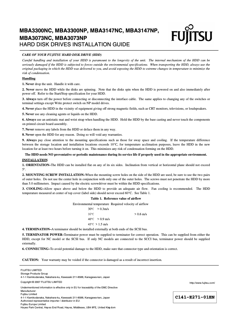 Page 1 de la notice Manuel utilisateur Fujitsu MBA3300NP