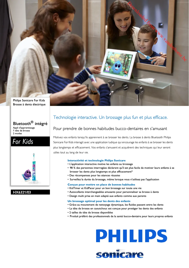 Page 1 de la notice Fiche technique Philips Sonicare for Kids HX6321