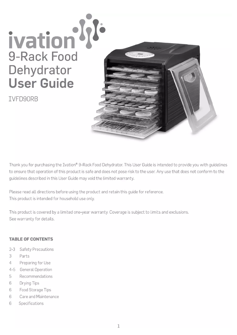 Page 1 de la notice Manuel utilisateur Ivation IVFD90RB