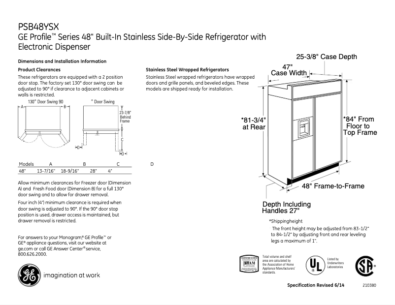 Page n°1 - Fiche technique GE Profile PSB48YSXSS