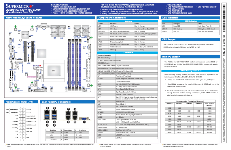 Page n°1 - Guide de démarrage rapide Supermicro A2SDV-12C+-TLN5F
