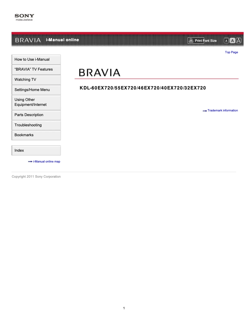 Page 1 de la notice Manuel utilisateur Sony Bravia KDL-40EX720