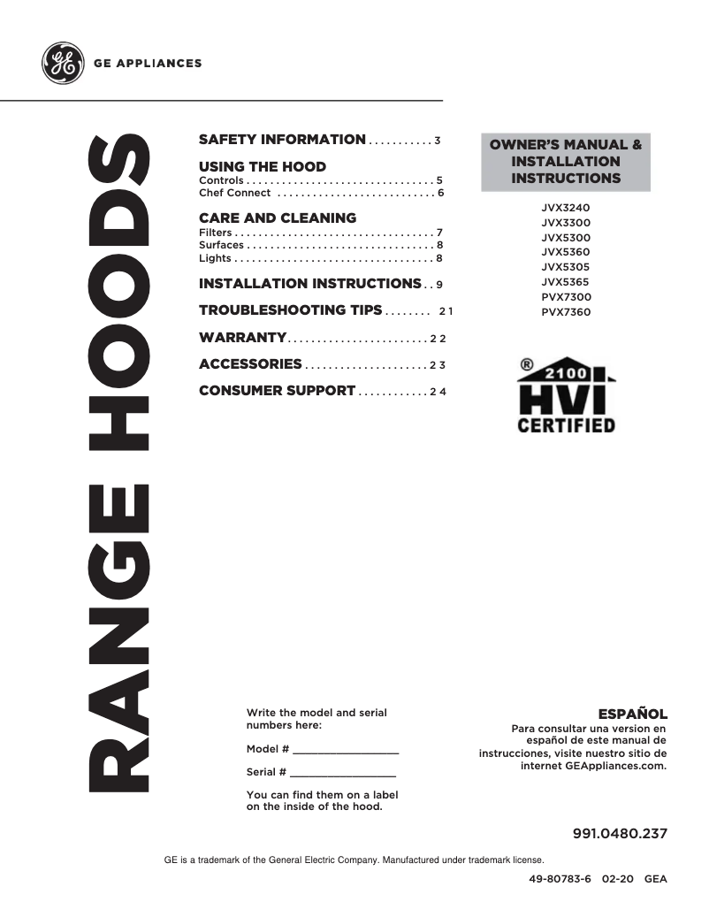 Image de la première page du manuel de l'appareil Profile PVX7300FJDS