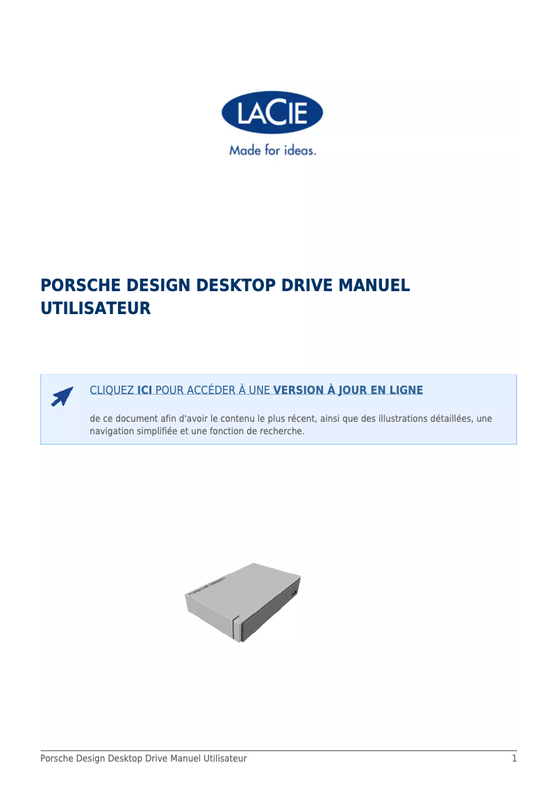 Page 1 de la notice Manuel utilisateur LaCie Porsche Design P'9233 