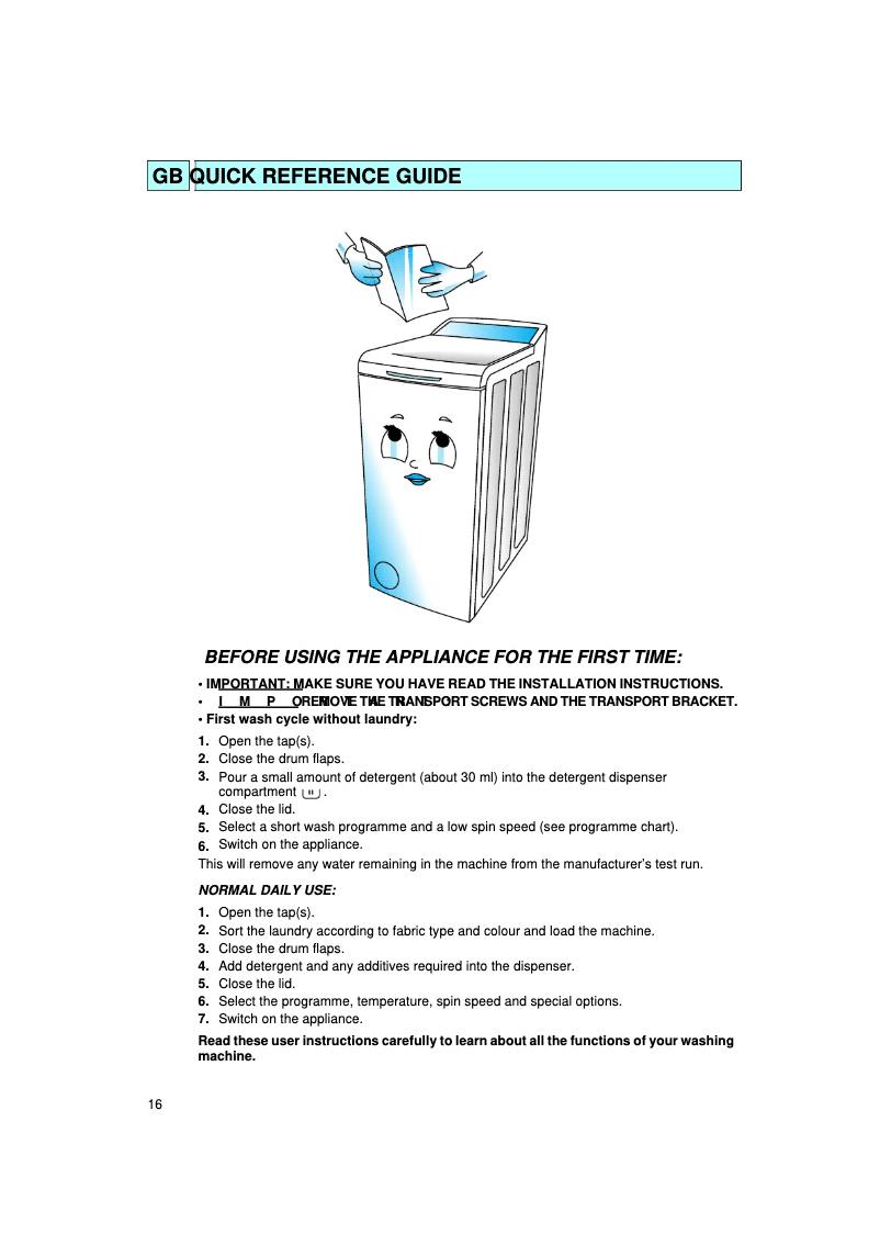 Page 1 de la notice Manuel utilisateur Whirlpool AWT 2066