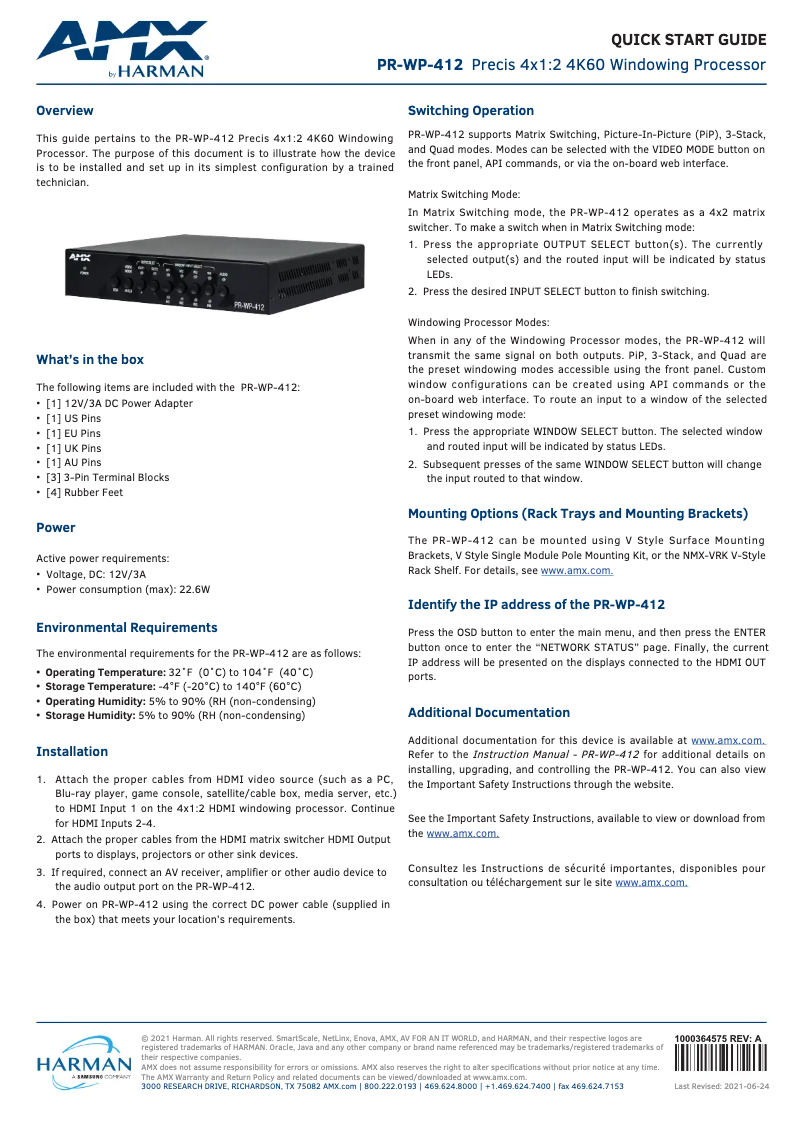 Image de la première page du manuel de l'appareil PR-WP-412
