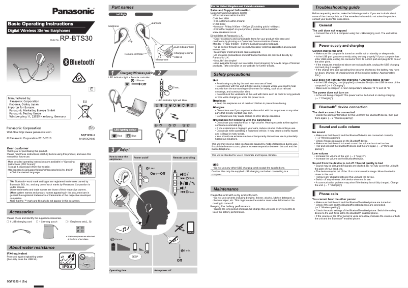 Imagen de la primera página del manual del dispositivo Wings RP-BTS30