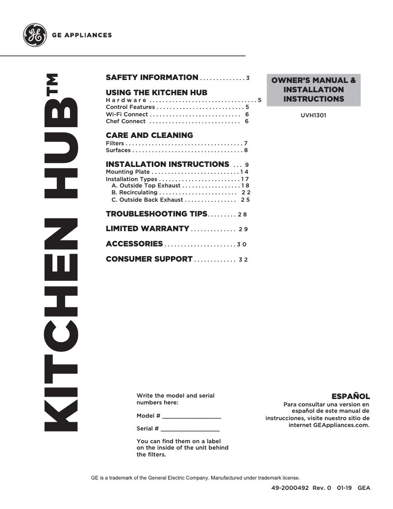 Page 1 de la notice Manuel utilisateur GE UVH13014MWM