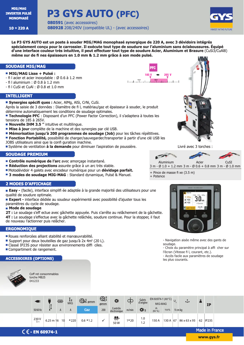 Page n°1 - Fiche technique GYS P3 Auto