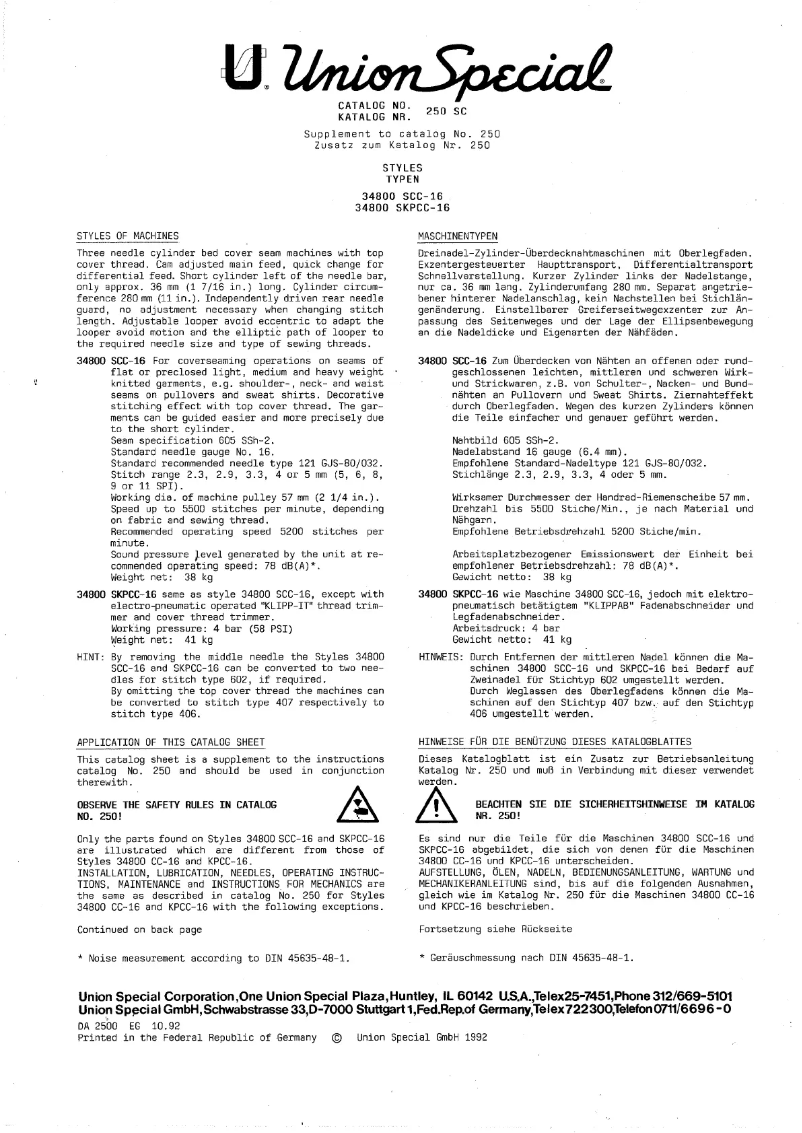 Page 1 de la notice Manuel utilisateur Union Special 34800SCC-16