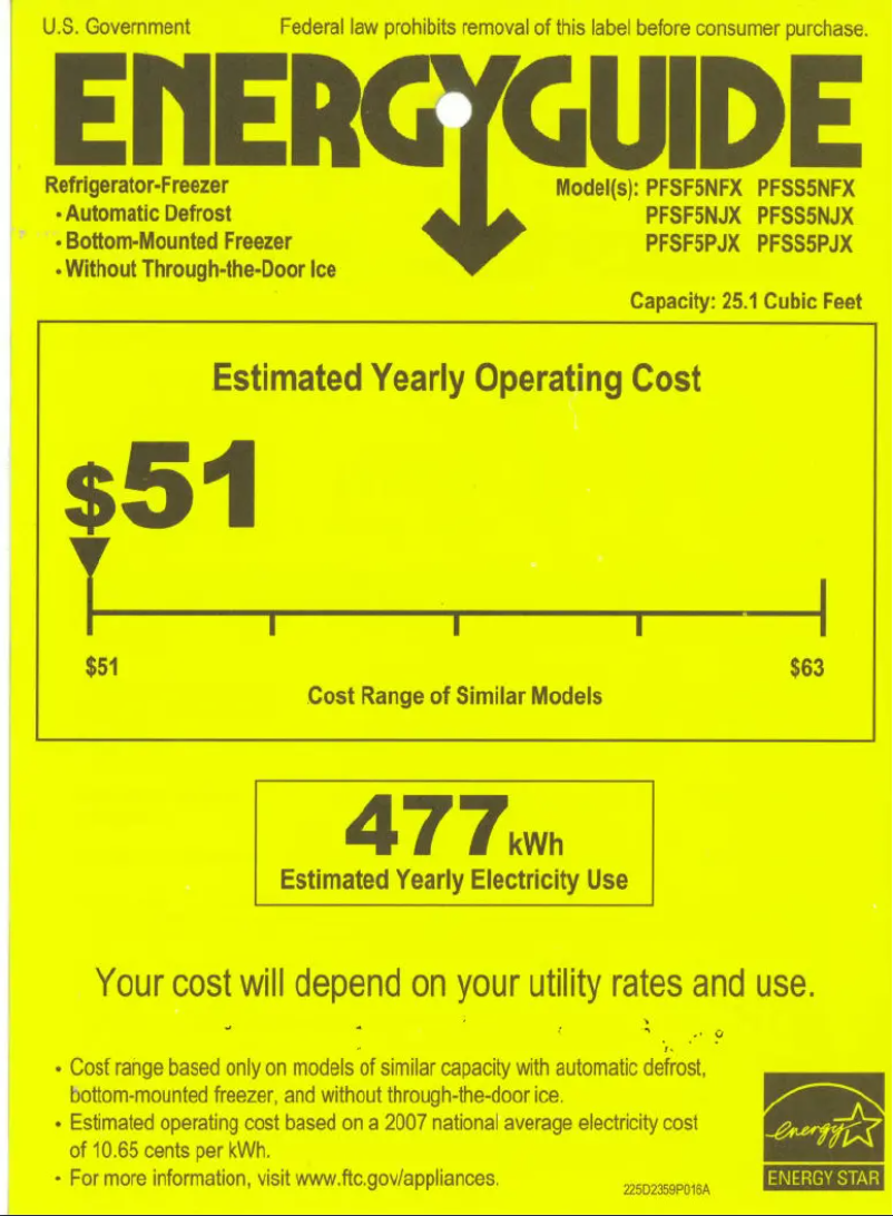 Page n°1 - Label énergétique GE Profile PFSF5NFXBB
