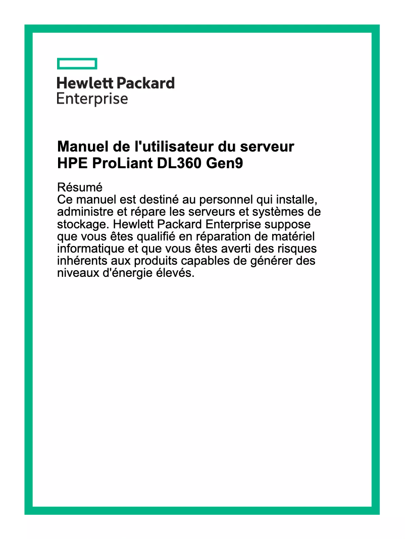 Page 1 de la notice Manuel utilisateur HP ProLiant DL360 G9
