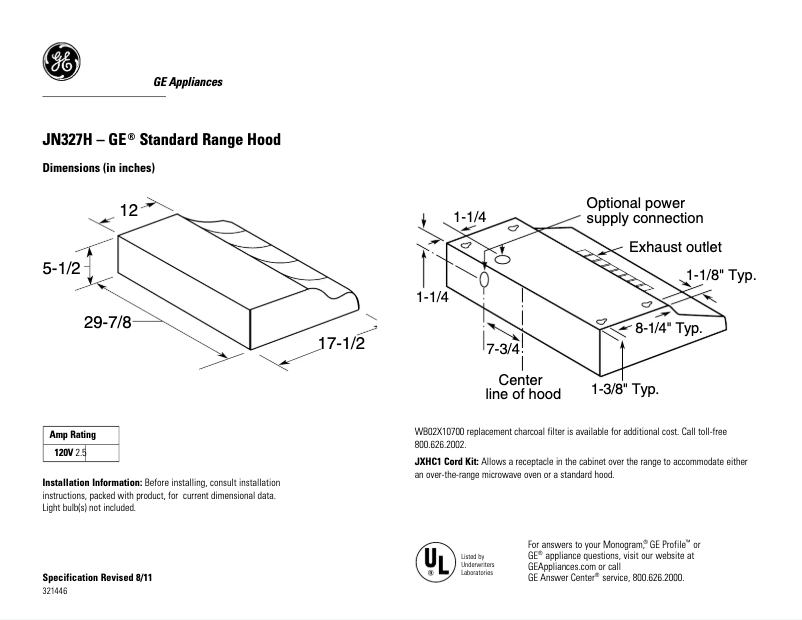 Page n°1 - Fiche technique GE JN327HCC