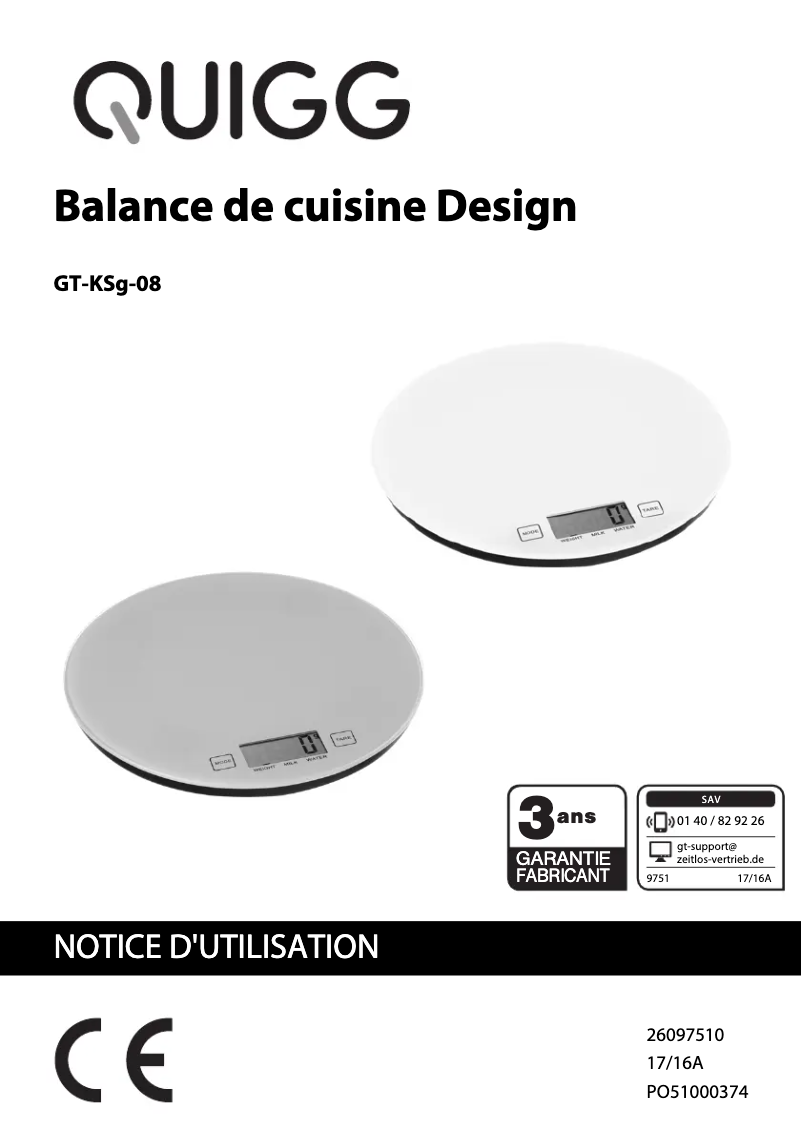 Page 1 de la notice Manuel utilisateur Quigg GT-KSg-08