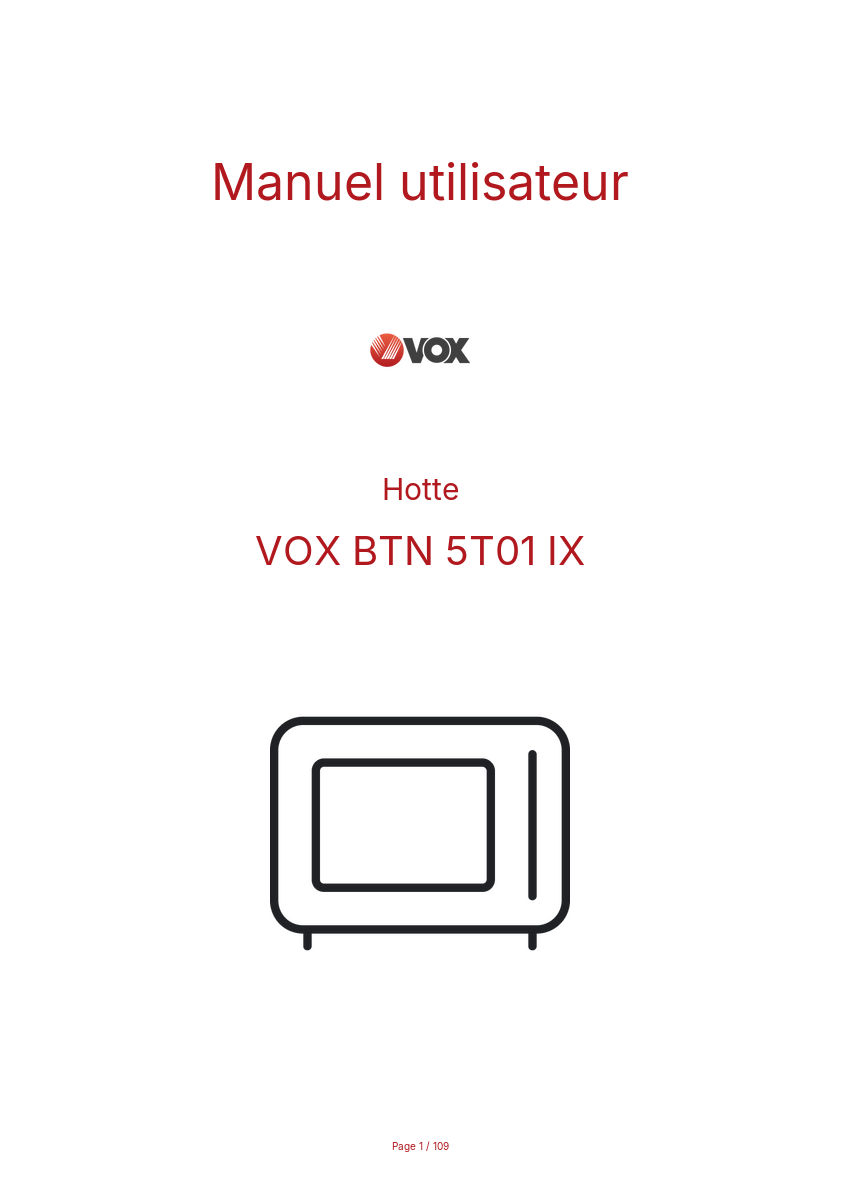 Page 1 de la notice Manuel utilisateur VOX BTN 5T01 IX
