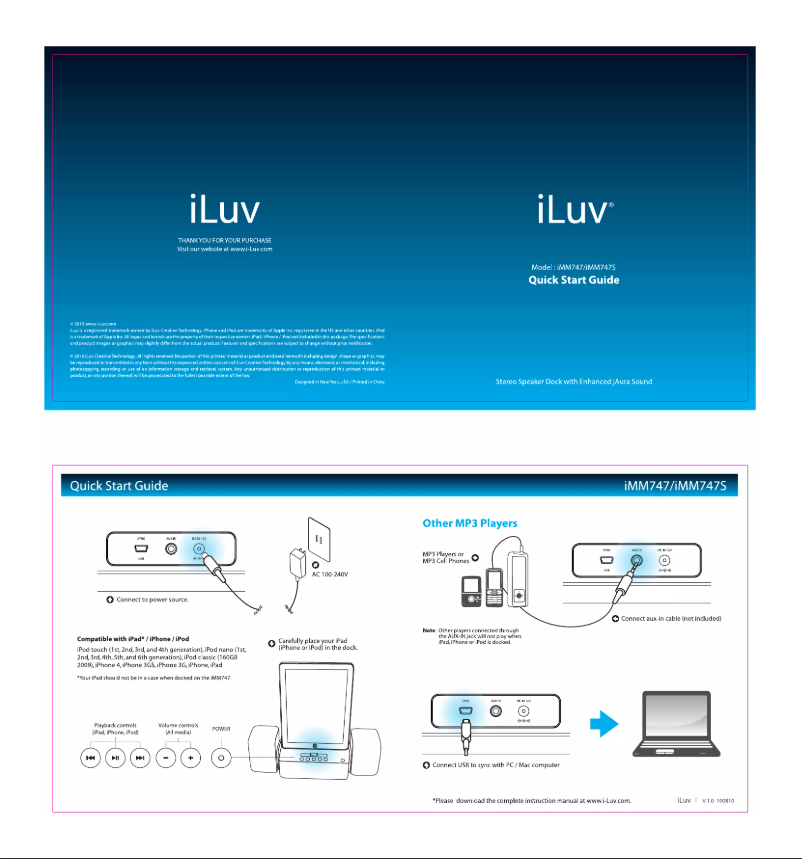 Page 1 de la notice Manuel utilisateur iLuv iMM747S