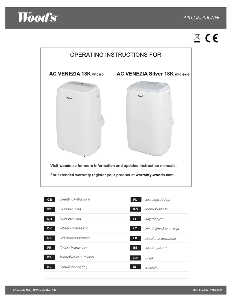 Página 1 del manual Manual de usuario Wood's Venezia 18K WiFi