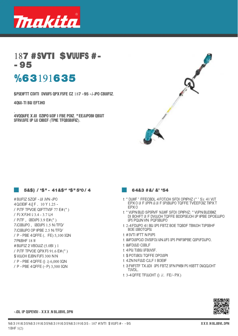 Page 1 de la notice Fiche technique Makita DUR191URT