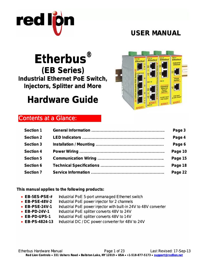 Page 1 de la notice Manuel utilisateur Red Lion EB-PSE-24V-1B